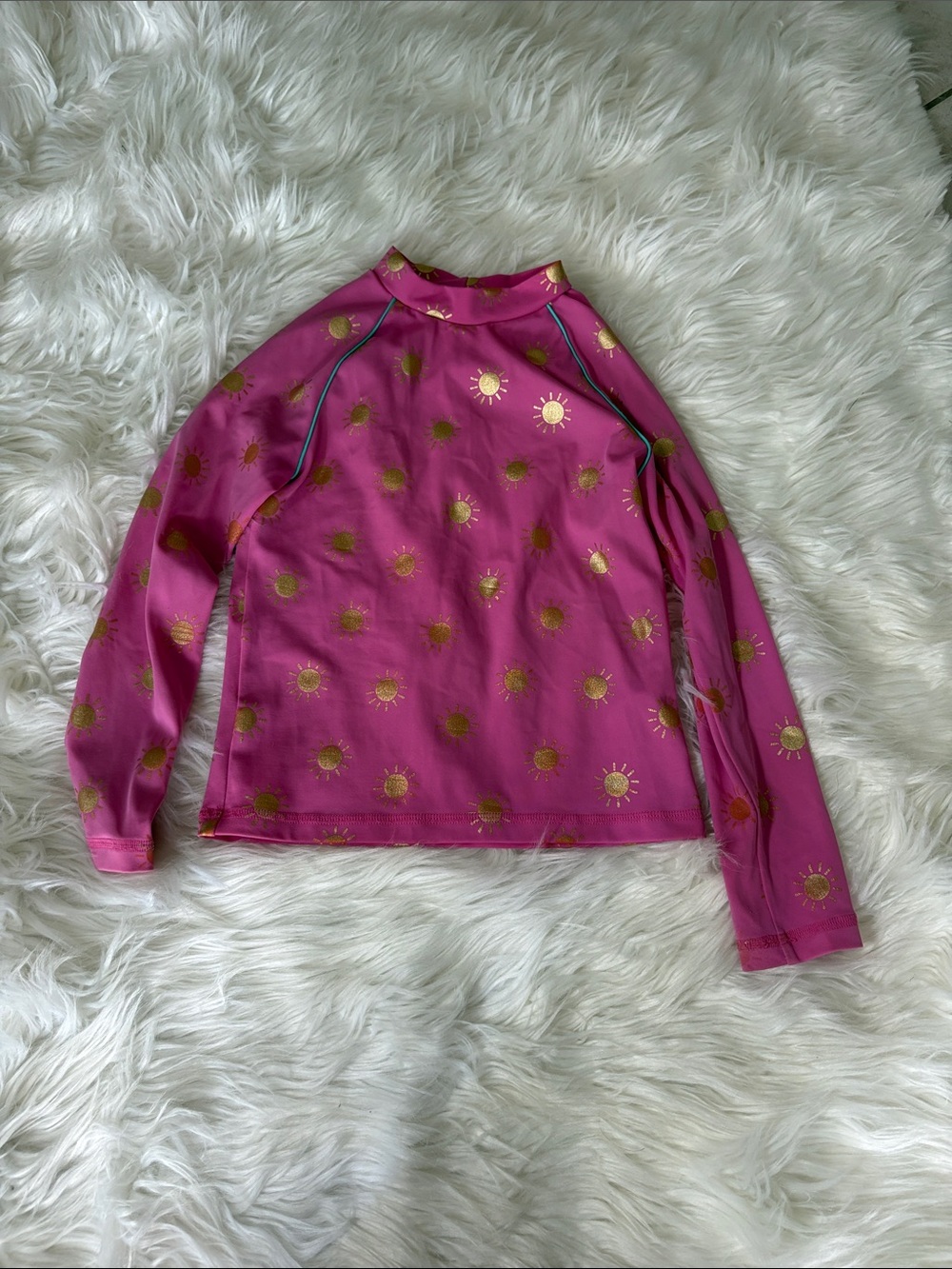Boden Pink Long Sleeve Rash Guard with Gold Sun Print